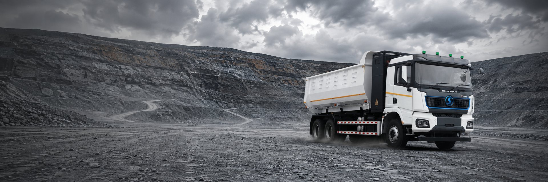 SHACMAN electric dump truck at a quarry
